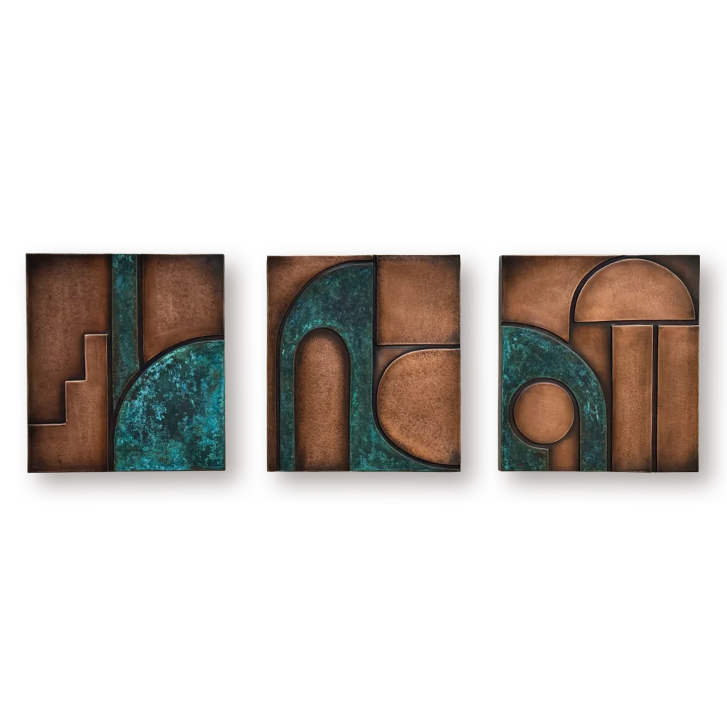 Metal Wall Art Abstract Geometric Metal Wall Art 3 panel Sculpture