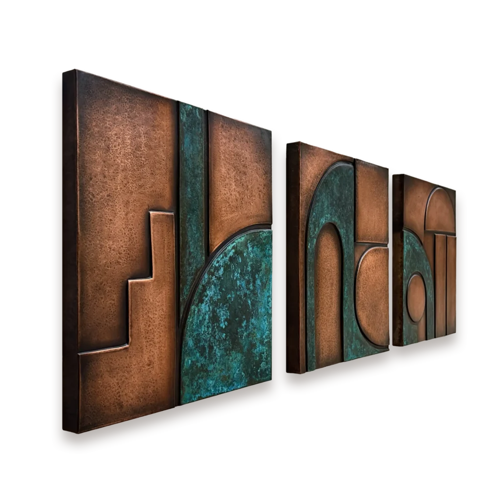 Metal Wall Art Abstract Geometric Metal Wall Art 3 panel Sculpture side view