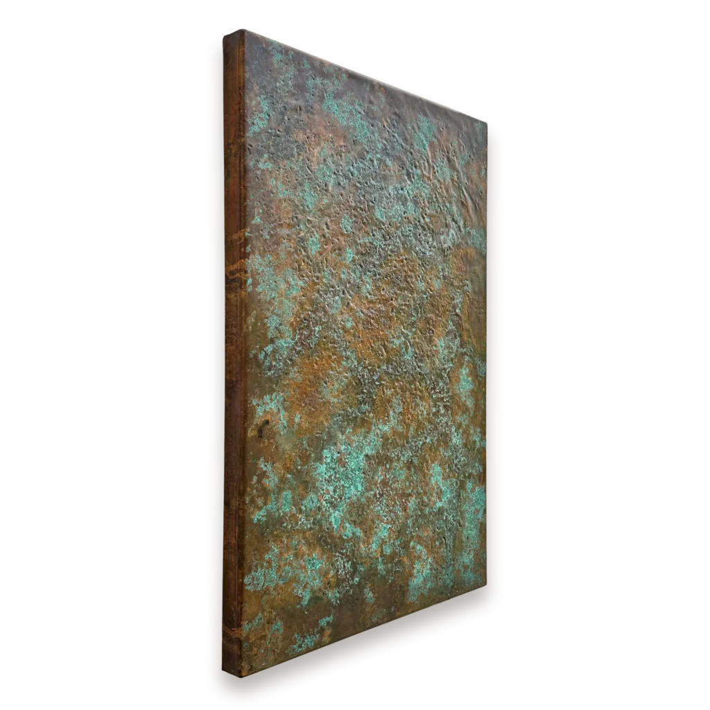 Metal Wall Art Textured Copper Green Patina Wall Art side view