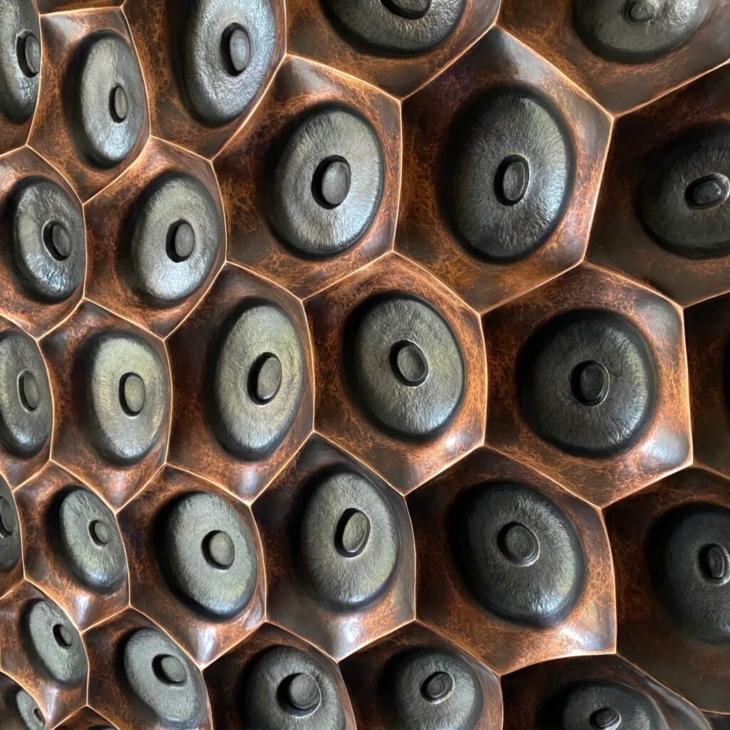 Copper raised relief embossed wall sculpture detai2l scaled 1