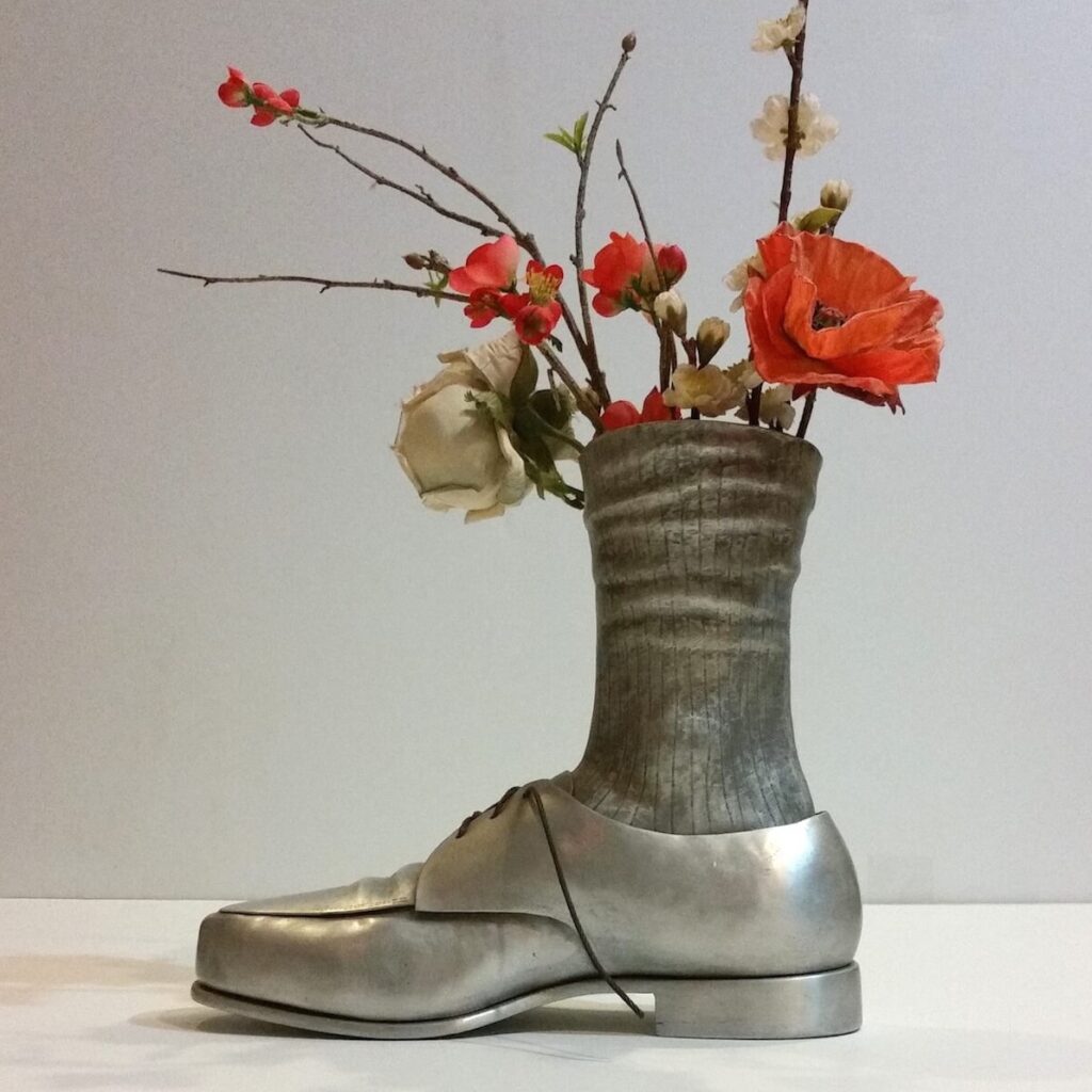 formed welded aluminum sculpture shoe flowers2 copy