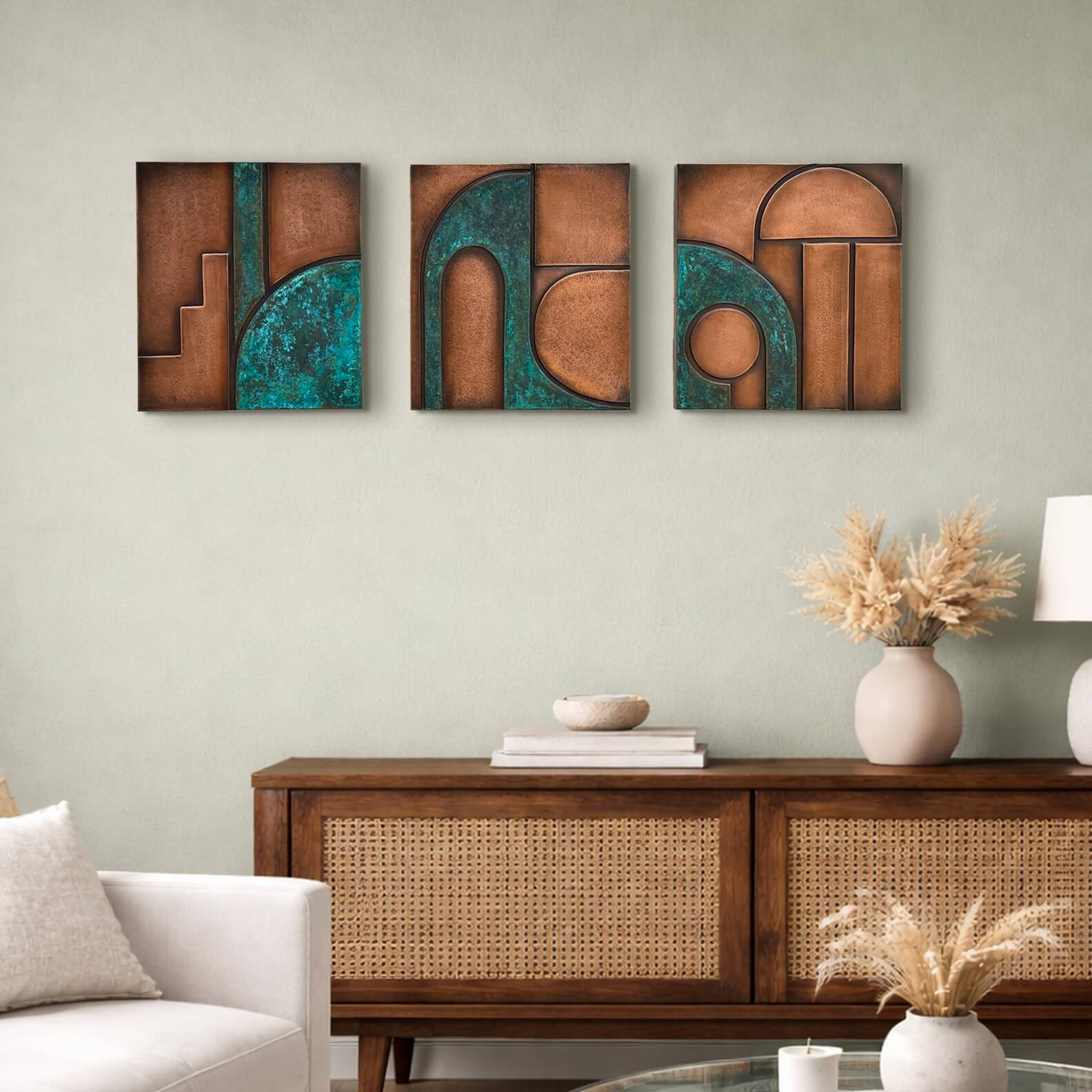 Abstract Geometric Metal Wall Art 3 panel Sculpture dark wall