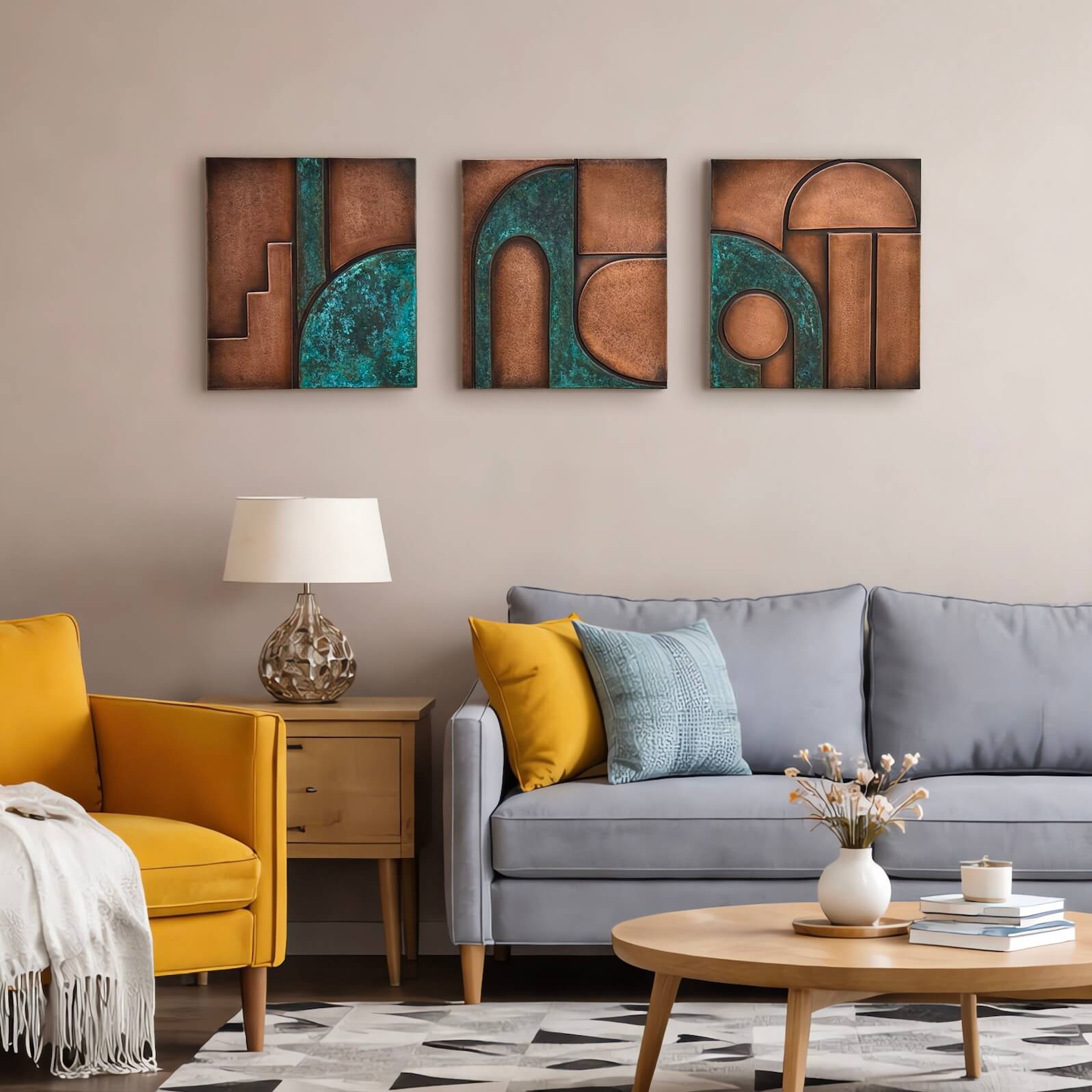 Abstract Geometric Metal Wall Art 3-panel Sculpture light wall