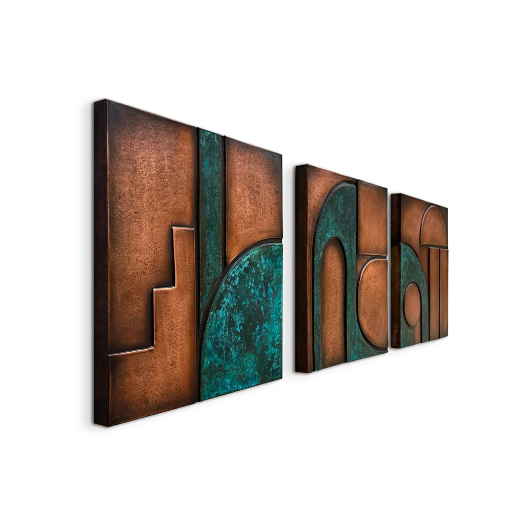 Abstract Geometric Metal Wall Art 3 panel Sculpture side copper