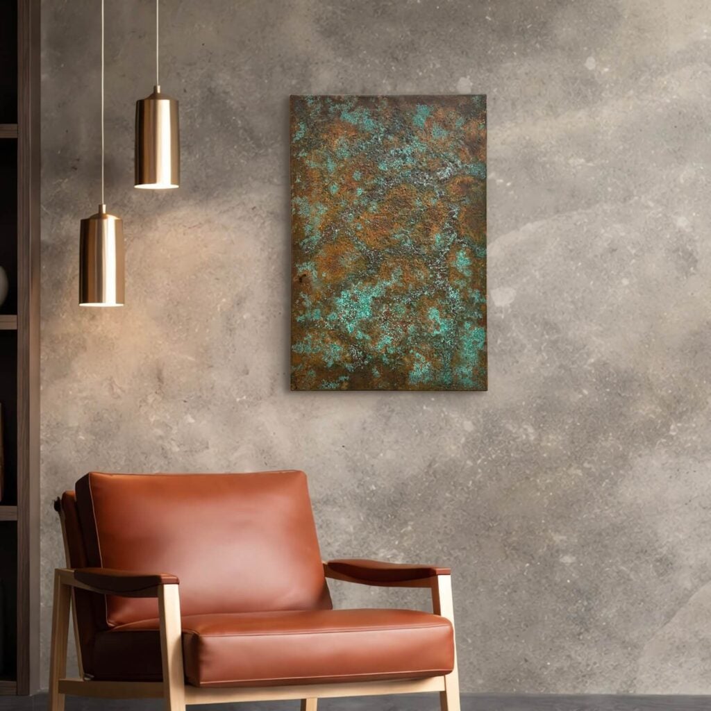 Metal Wall Art Textured Copper Green Patina Wall Art dark wall