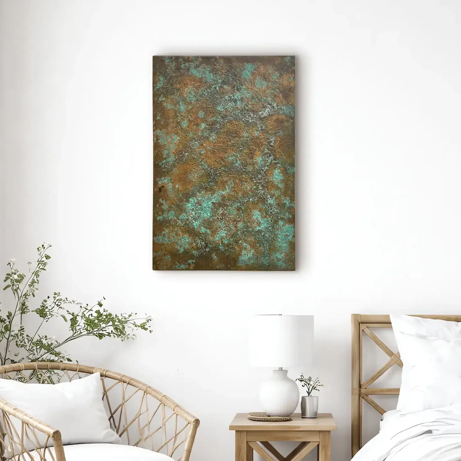 Textured Copper Green Patina Wall Art light wall