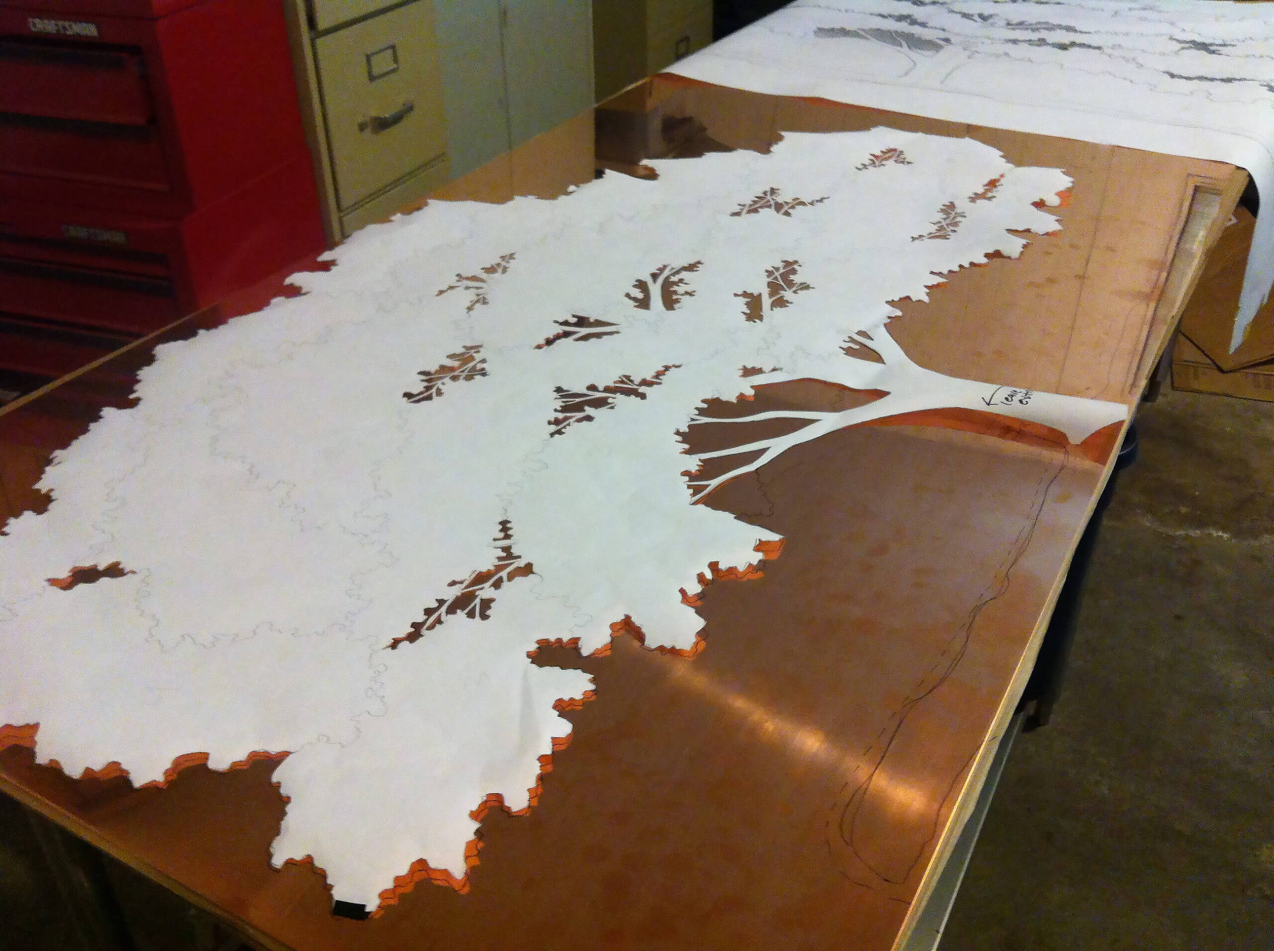 metal tree sculpture design on copper